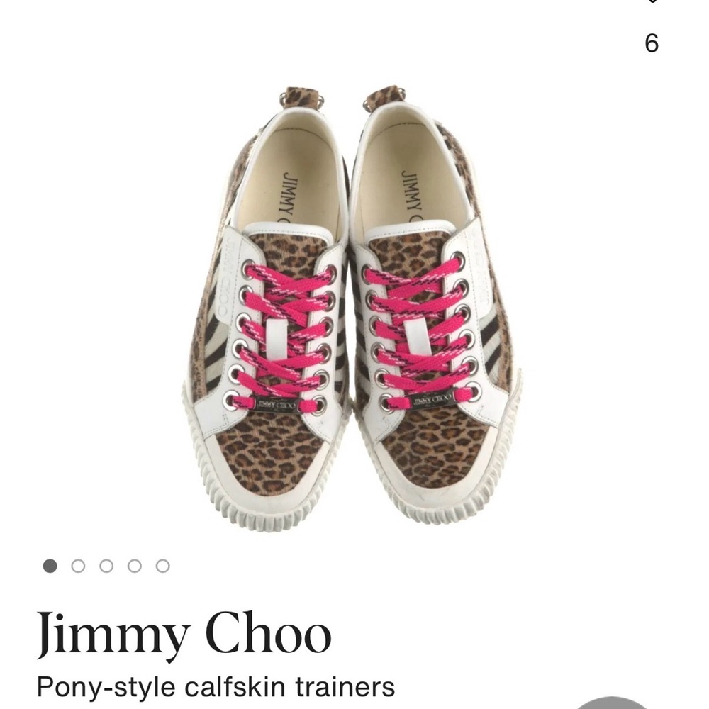 Jimmy Choo Leopard Pony-Style Trainers with Pink Laces and White Trim